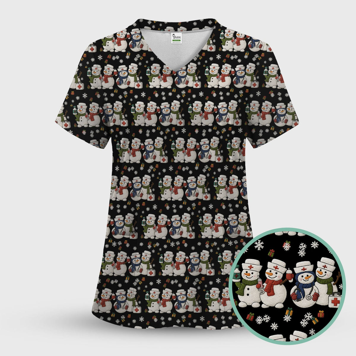 Snowman Nurse Scrub Top - Christmas Gift