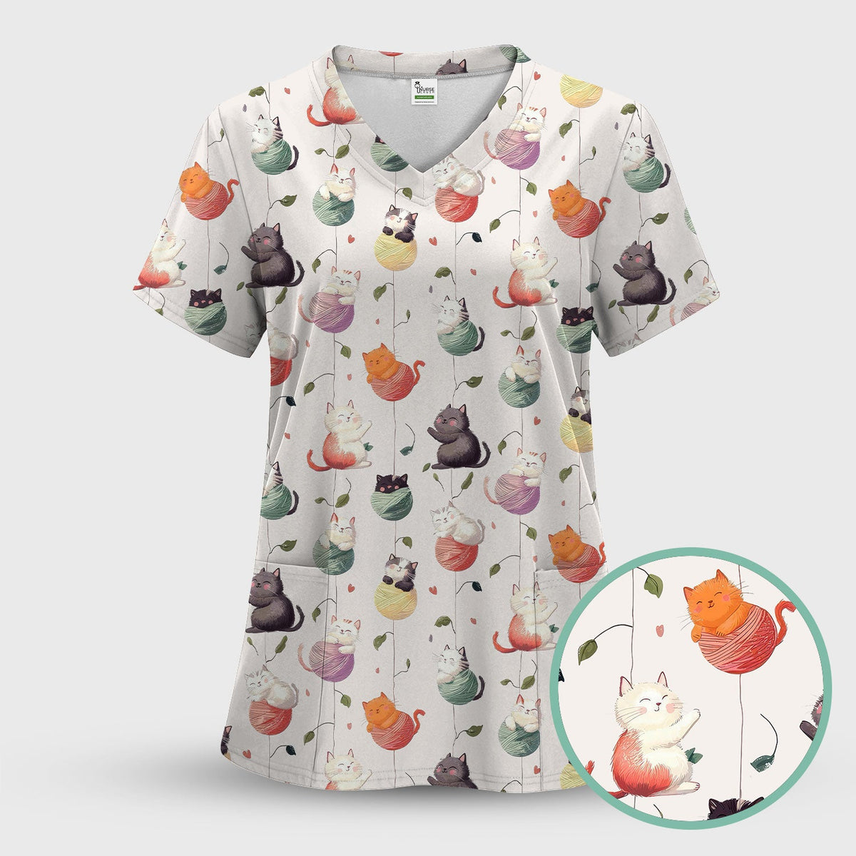 Cats Playing Yarn Balls Nurse Scrub Set