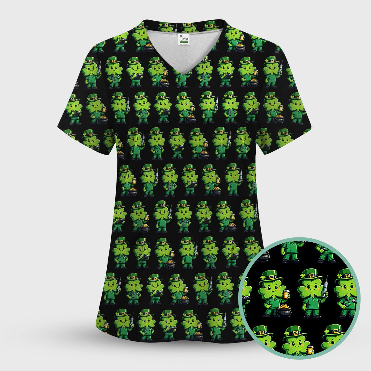 St Patrick Leprechaun Nurse Scrub Top