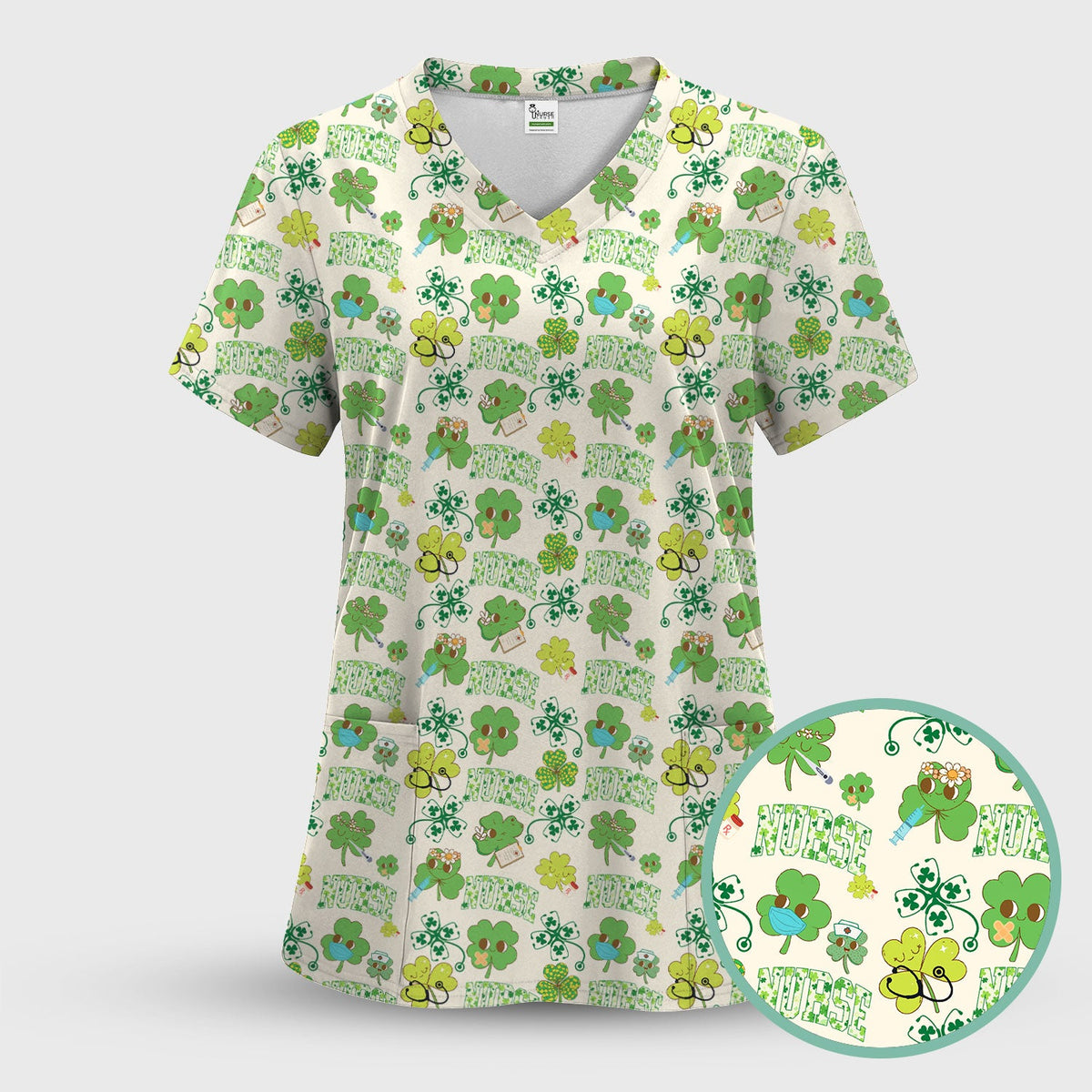 Lucky Shamrock Nurse Scrub Set, St. Patrick’s Day Nursing Shirt, Breathable Fabrics Nursing Uniform