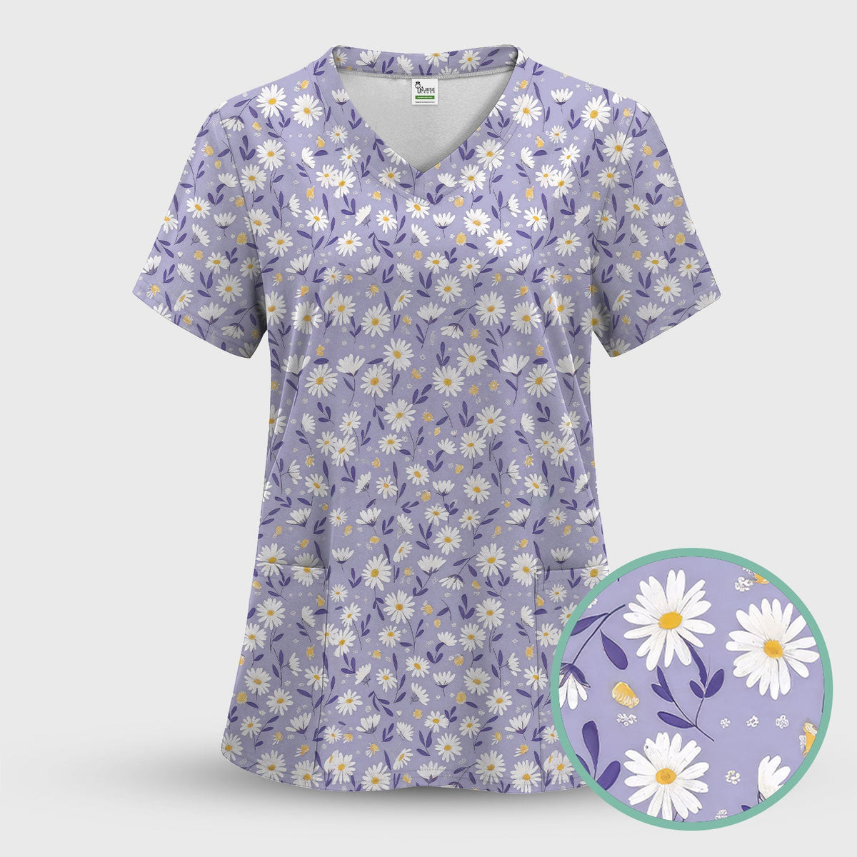 Purple Daisy Botanical Nurse Scrub Set
