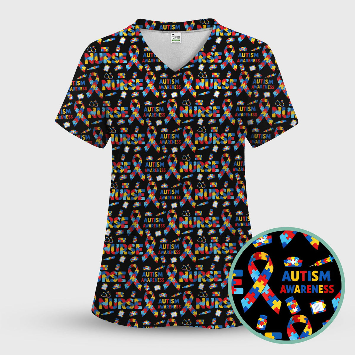 Autism Awareness Puzzle Ribbon Nurse Scrub Set