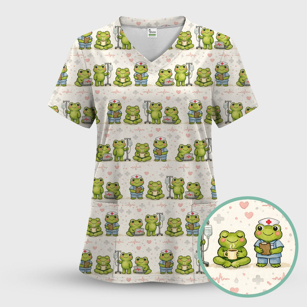 Adorable Frog Various Poses Nurse Scrub Set