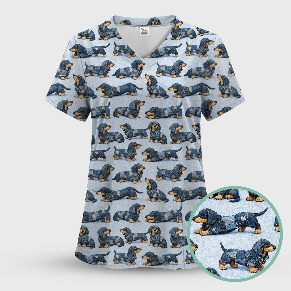 Denim Dachshund Nurse Scrub Set