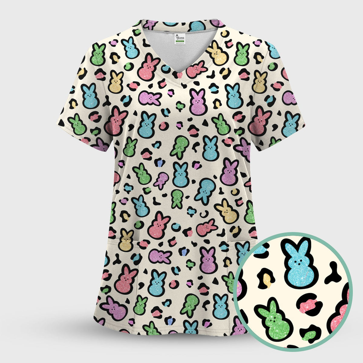 Pastel Bunny Nurse Scrub Top