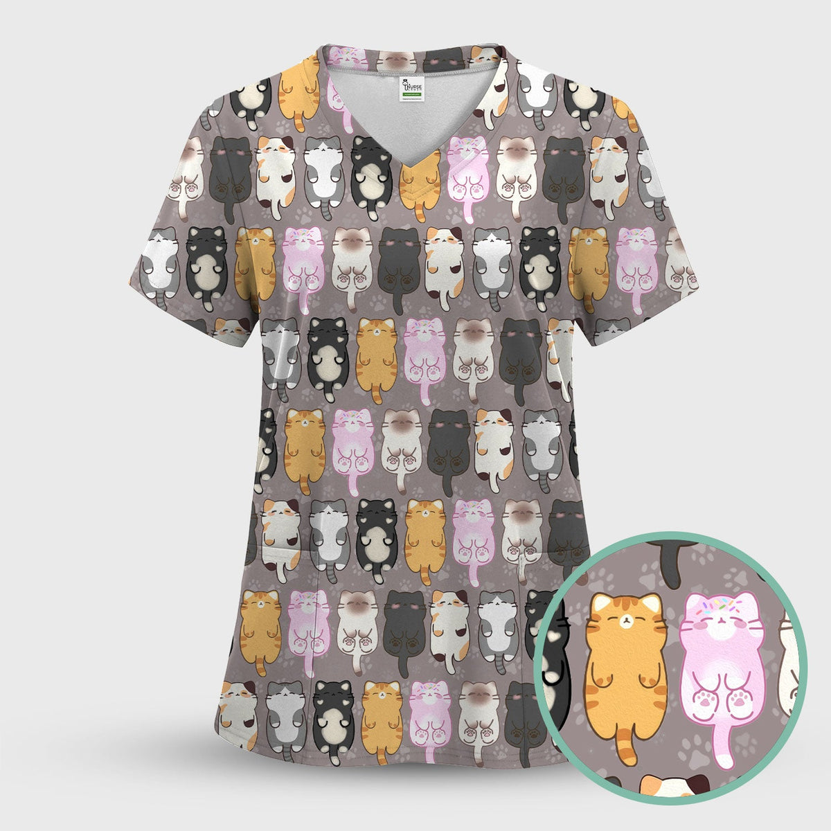 Cartoon Cats All Over Nurse Scrub Set
