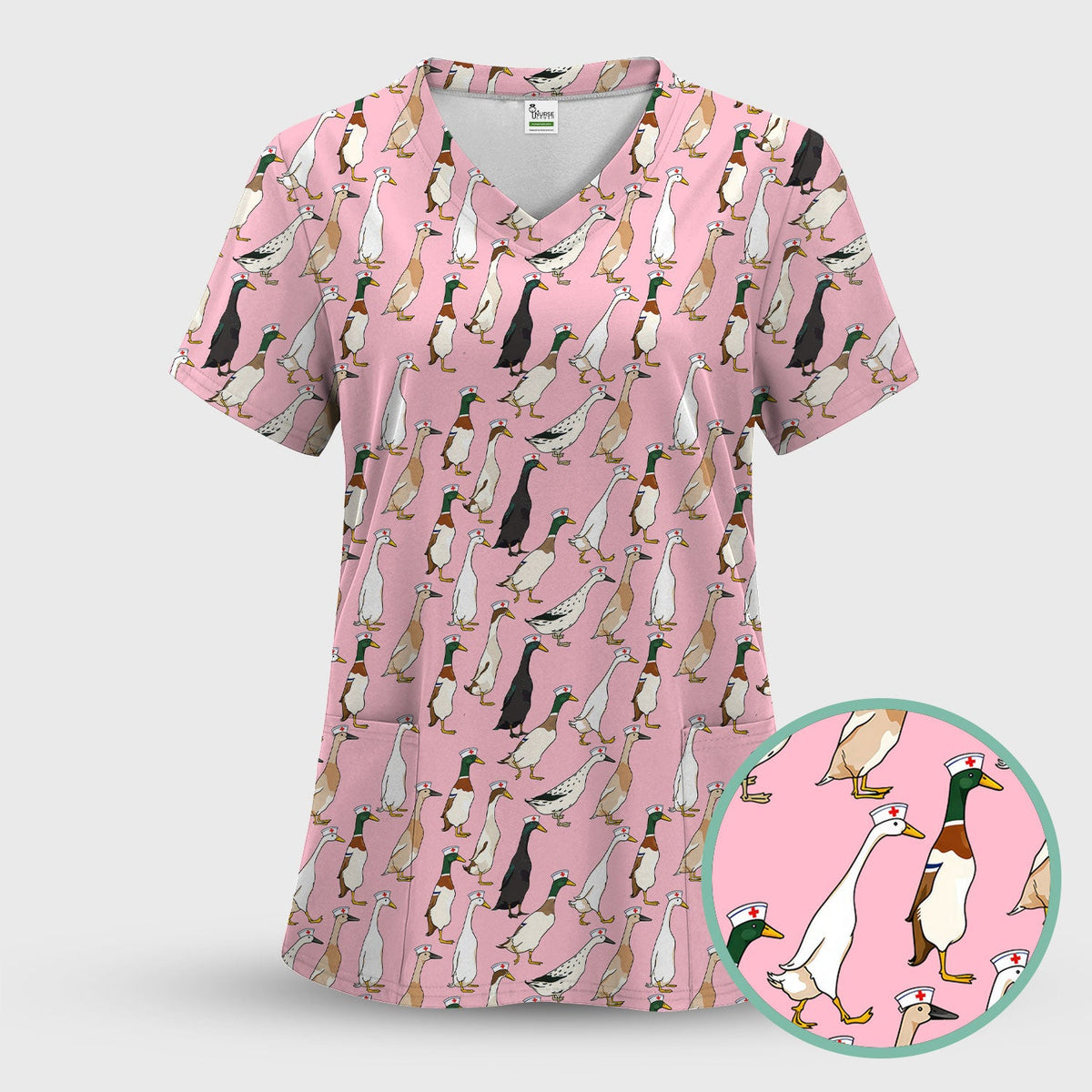 Duck Pattern Nurse Scrub Top