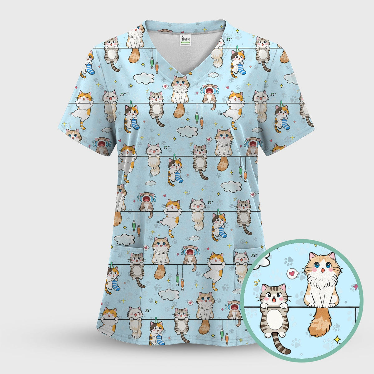 Cats With Cute Expressions Nurse Scrub Top