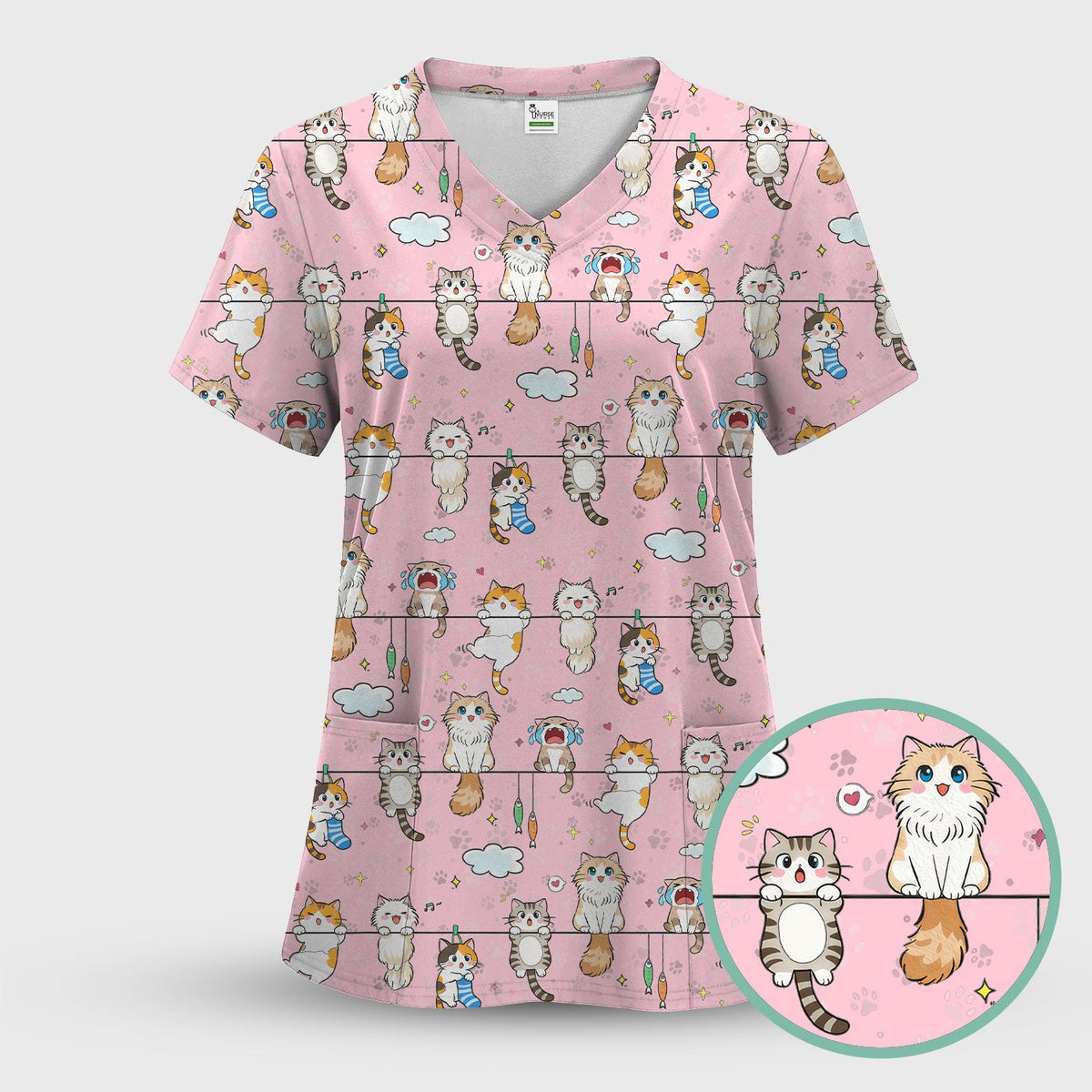 Cats With Cute Expressions Nurse Scrub Top