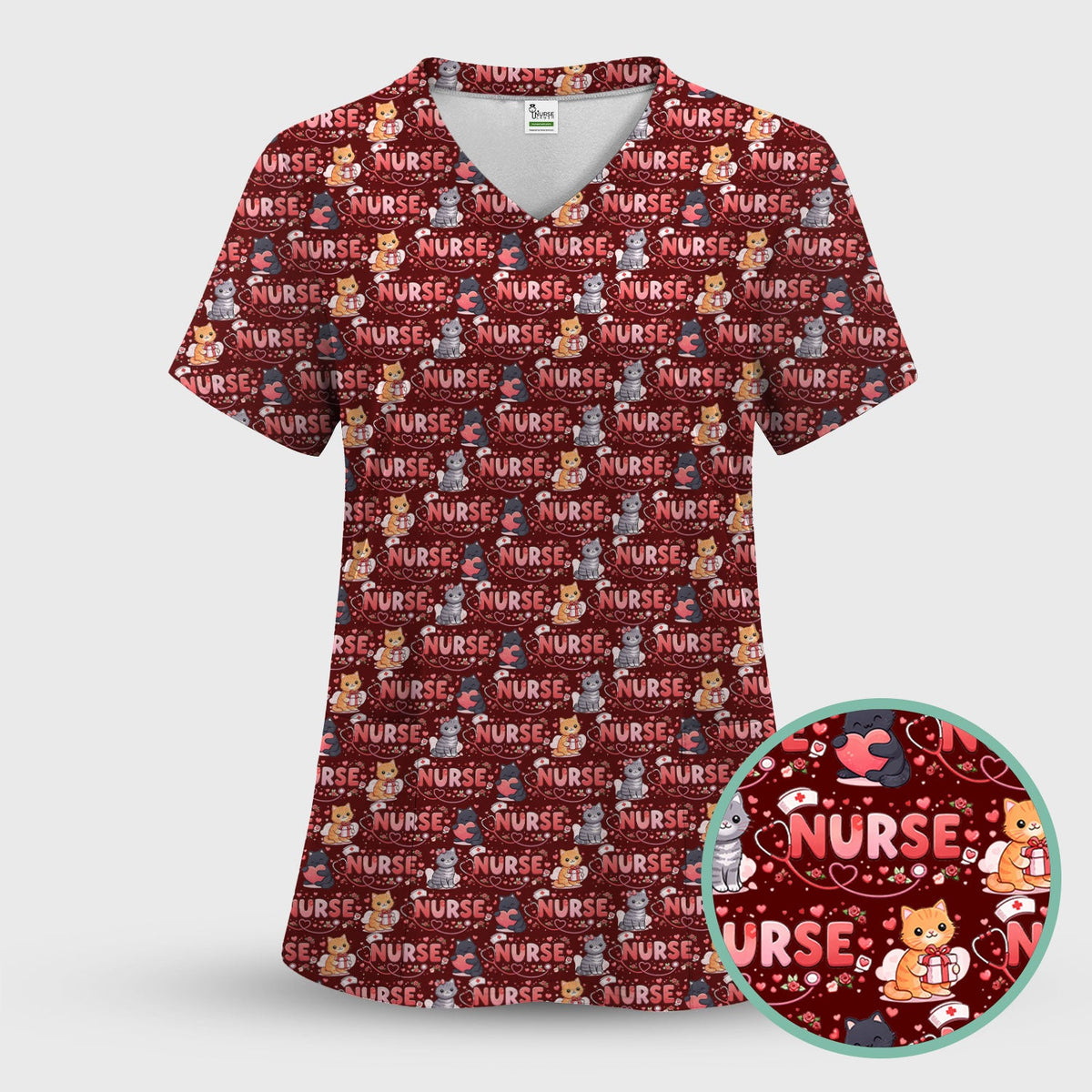 Cat Heart Nurse Scrub Set - Valentines Day Gift