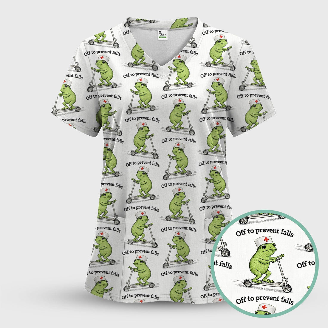 Funny Nurse Scrub Top, Off To Prevent Falls Nursing Shirt, Breathable Fabrics Nursing Uniform