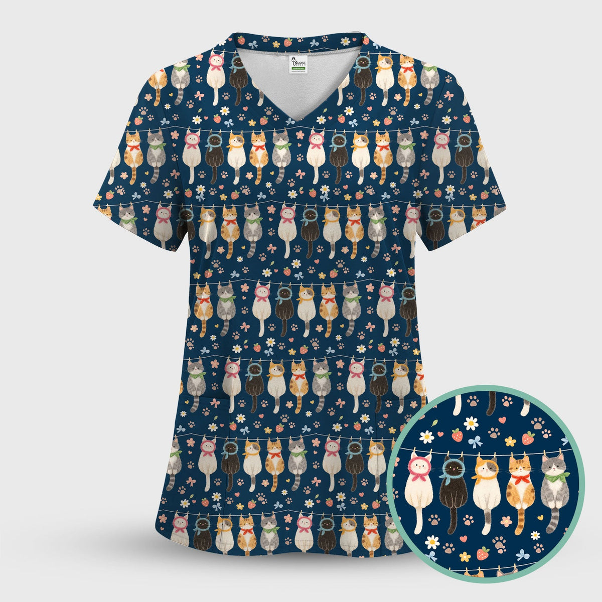 Cat Clothesline Nurse Scrub Top