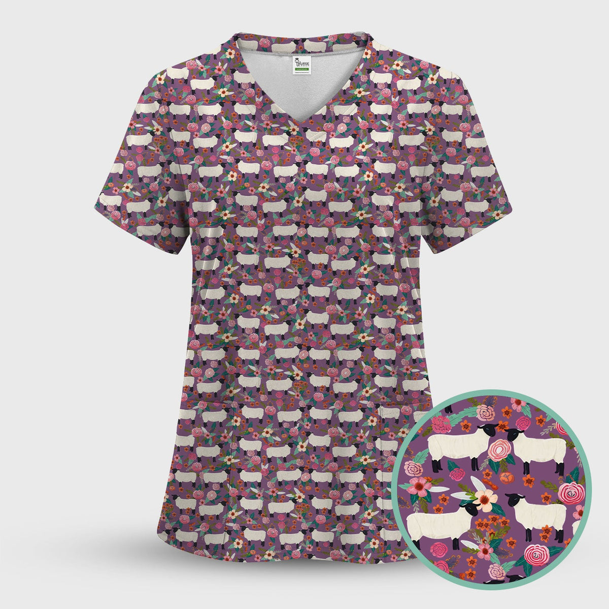 Sheep Floral Meadow Nurse Scrub Set