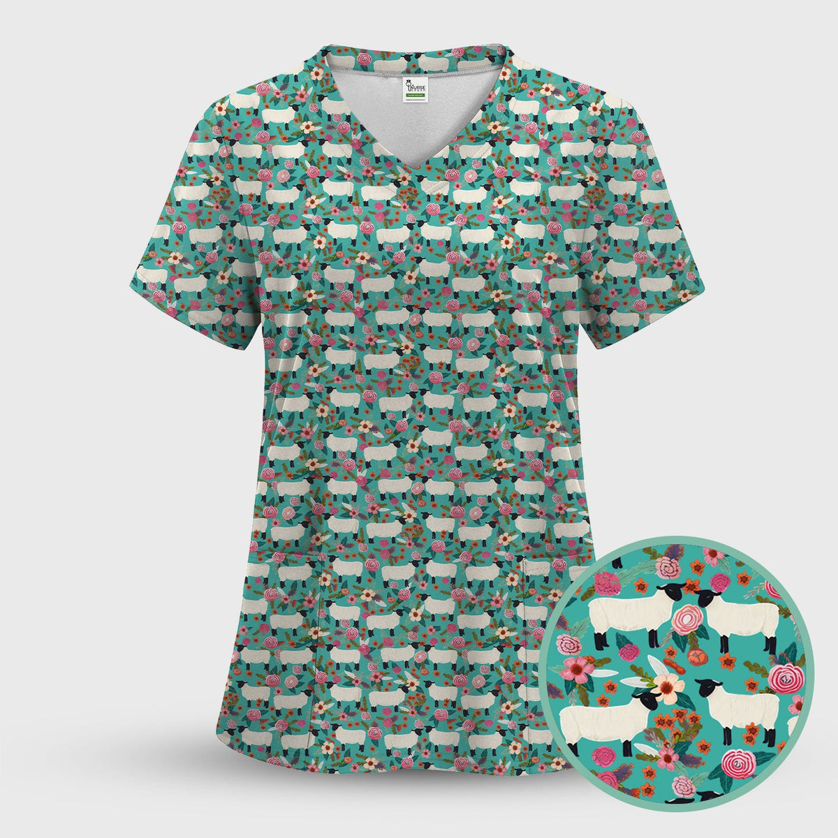 Sheep Floral Meadow Nurse Scrub Set