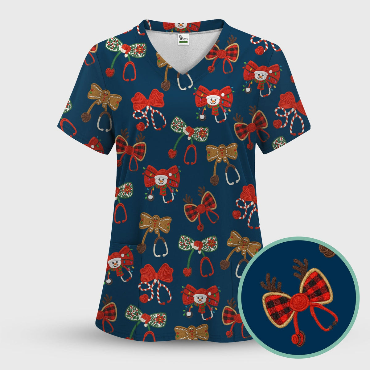 Christmas Stethoscope Bow Nurse Scrub Set