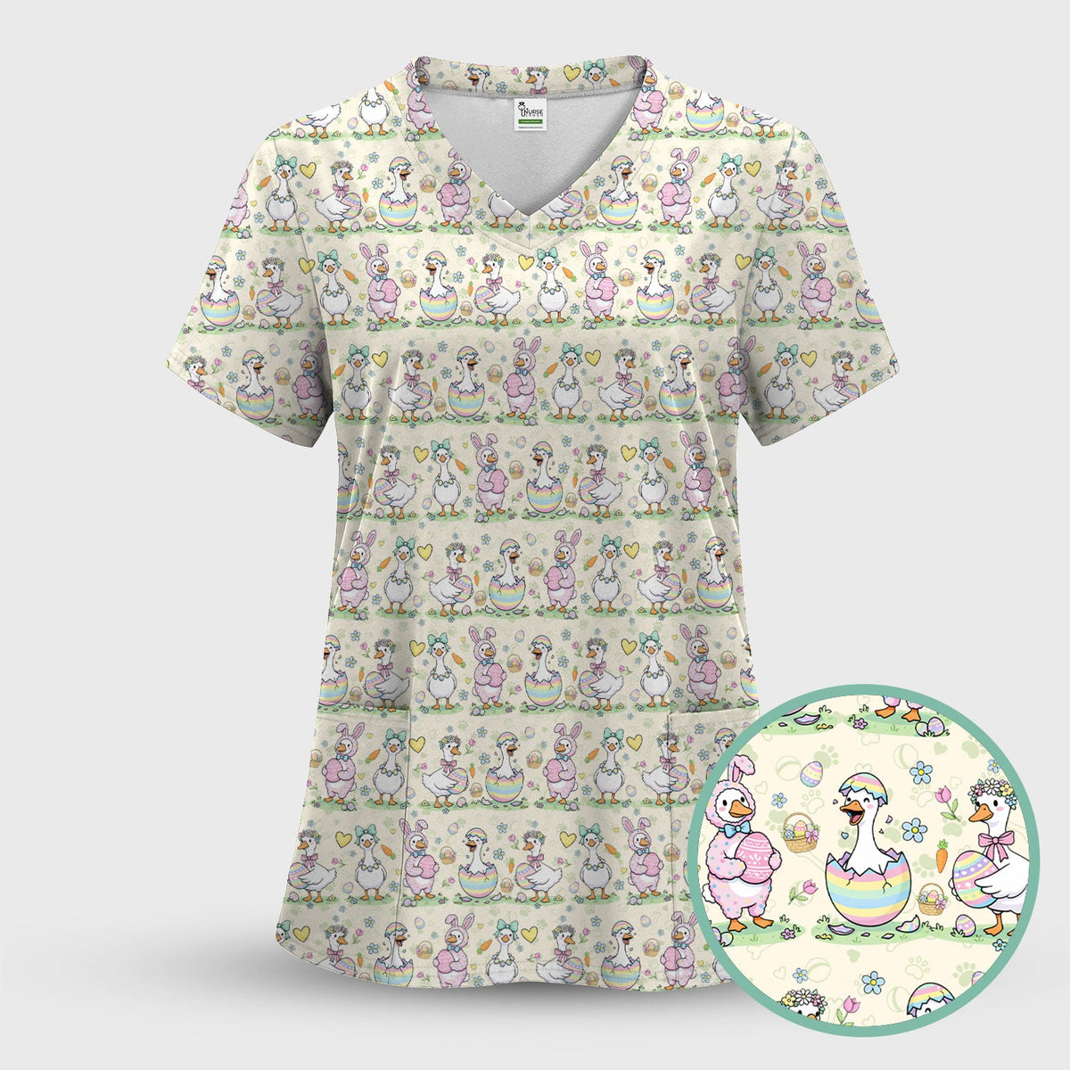 Spring Easter Goose Bunny Nurse Scrub Set