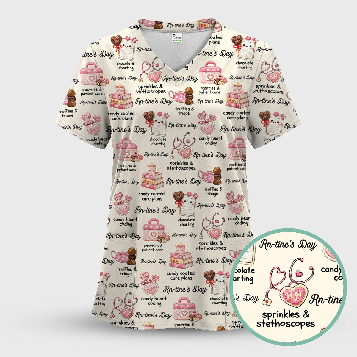 RN Sweets Valentine Stethoscope Nurse Scrub Set