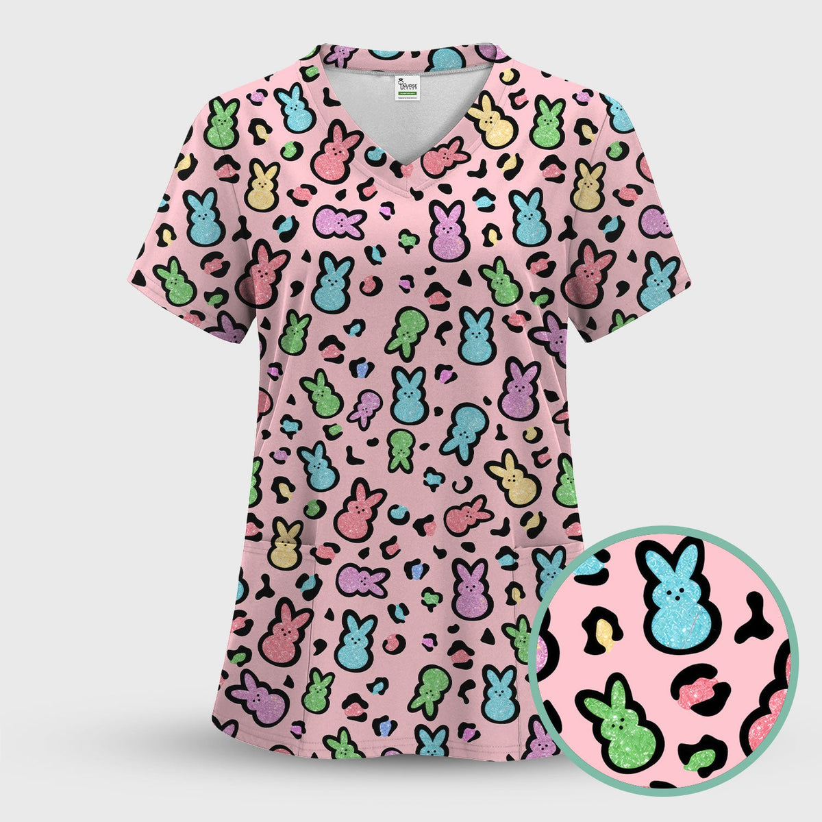 Pastel Bunny Nurse Scrub Top