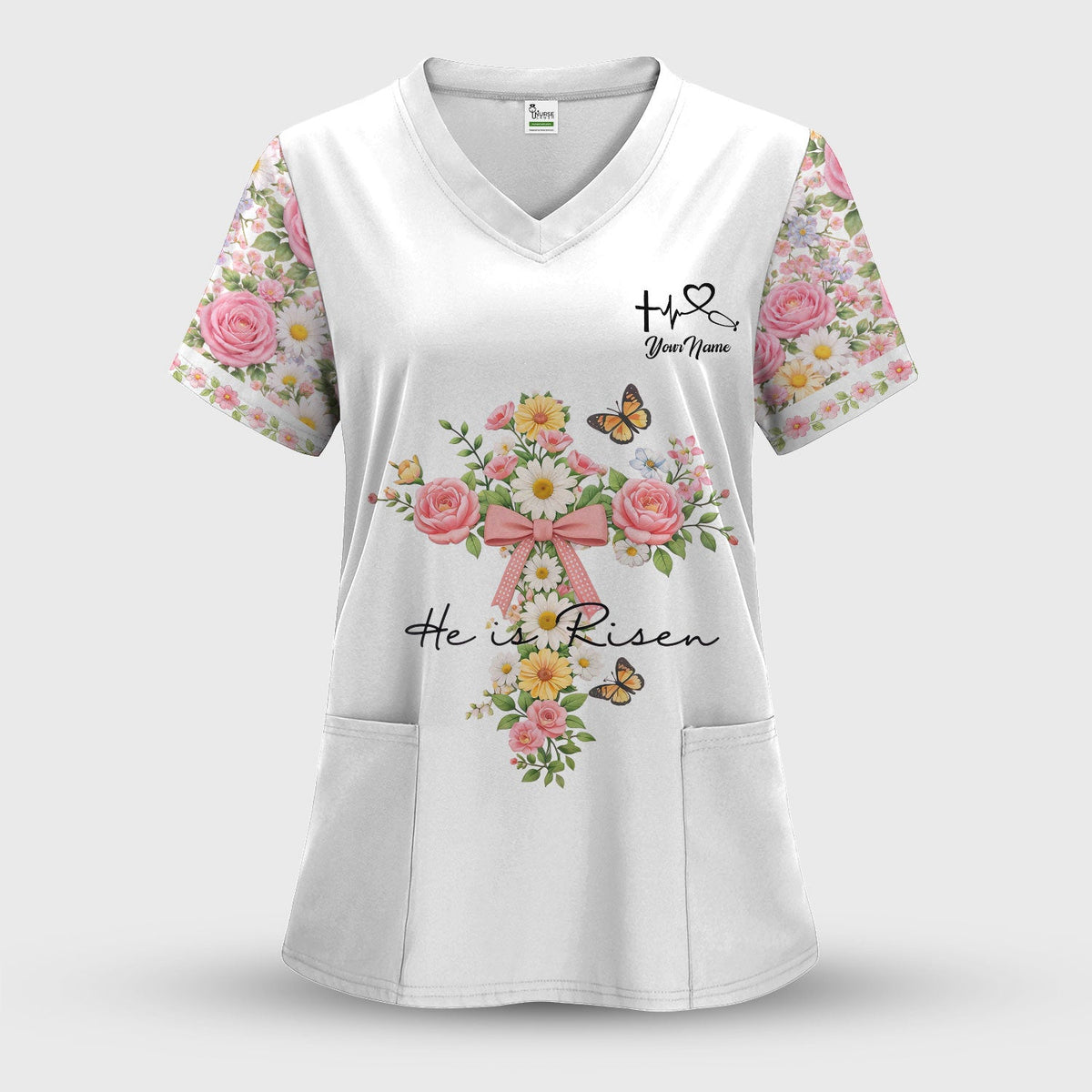 Personalized Easter Nurse He Is Risen Scrub Top