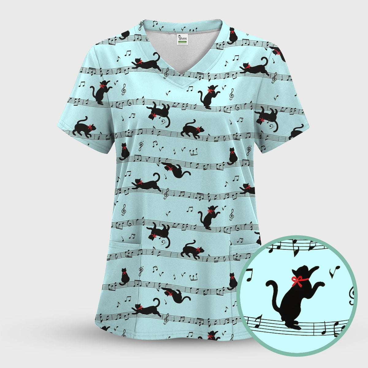Dancing Black Cat Music Nurse Scrub Set