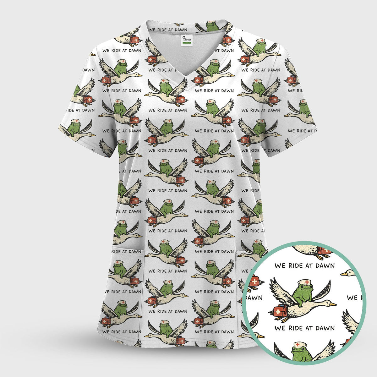 Frog Riding Goose Nurse Scrub Top