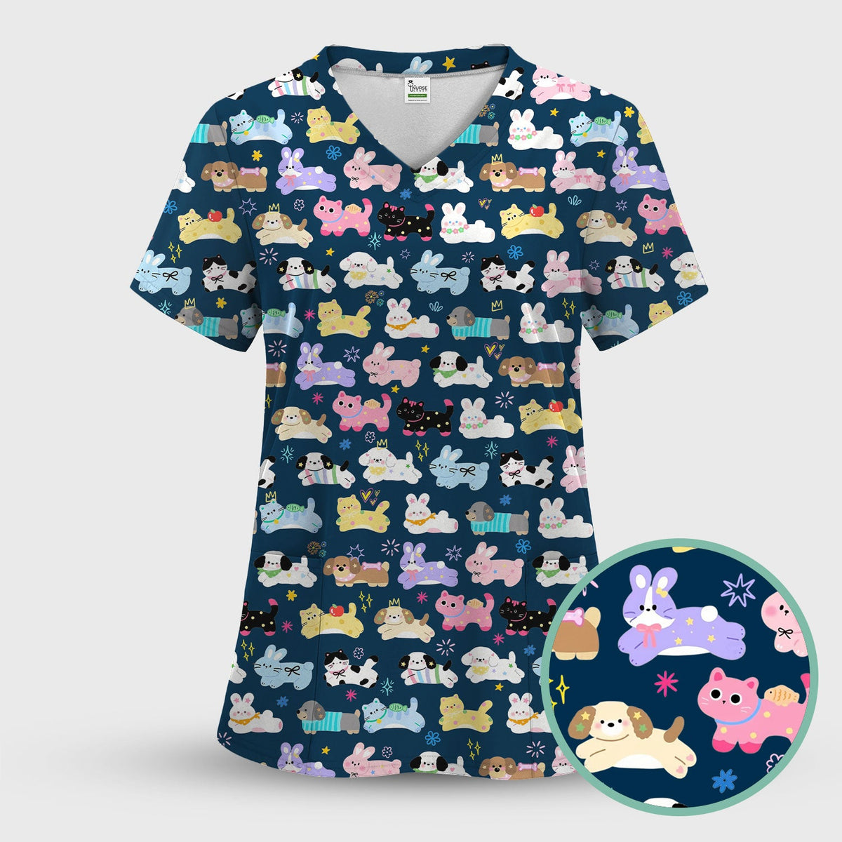 Kawaii Animal Nurse Scrub Top