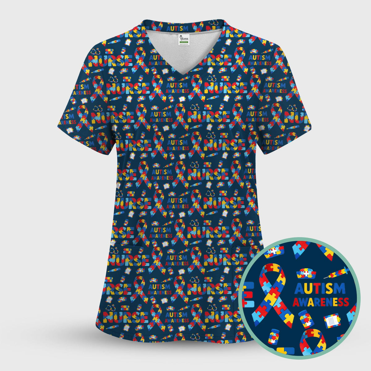 Autism Awareness Puzzle Ribbon Nurse Scrub Set