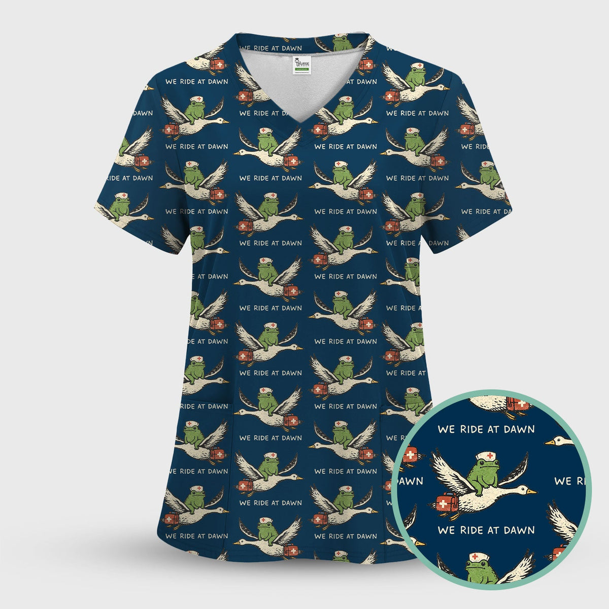 Frog Riding Goose Nurse Scrub Set
