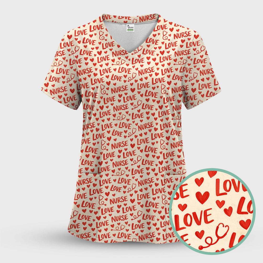Valentine Love Heart Nurse Scrub Top