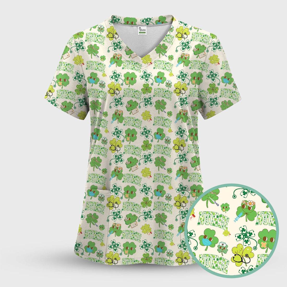 Lucky Shamrock Nurse Scrub Top - St Patricks Day Gift