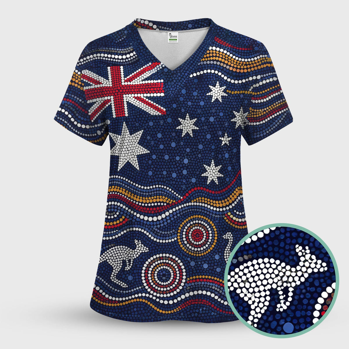Australian Aboriginal Art Pattern Nurse Scrub Set, Kangaroo Dot Nurses Shirt For Women, Breathable Fabrics Nursing Uniform