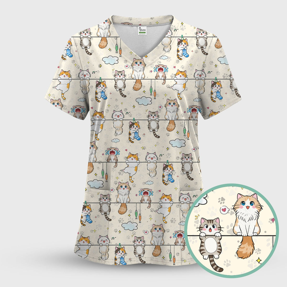 Cats With Cute Expressions Nurse Scrub Top