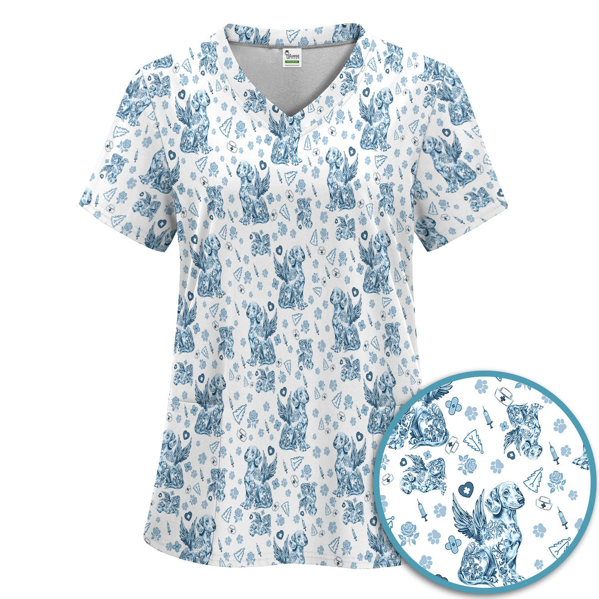 Toile De Jouy Dachshund Angel Nurse Scrub Set