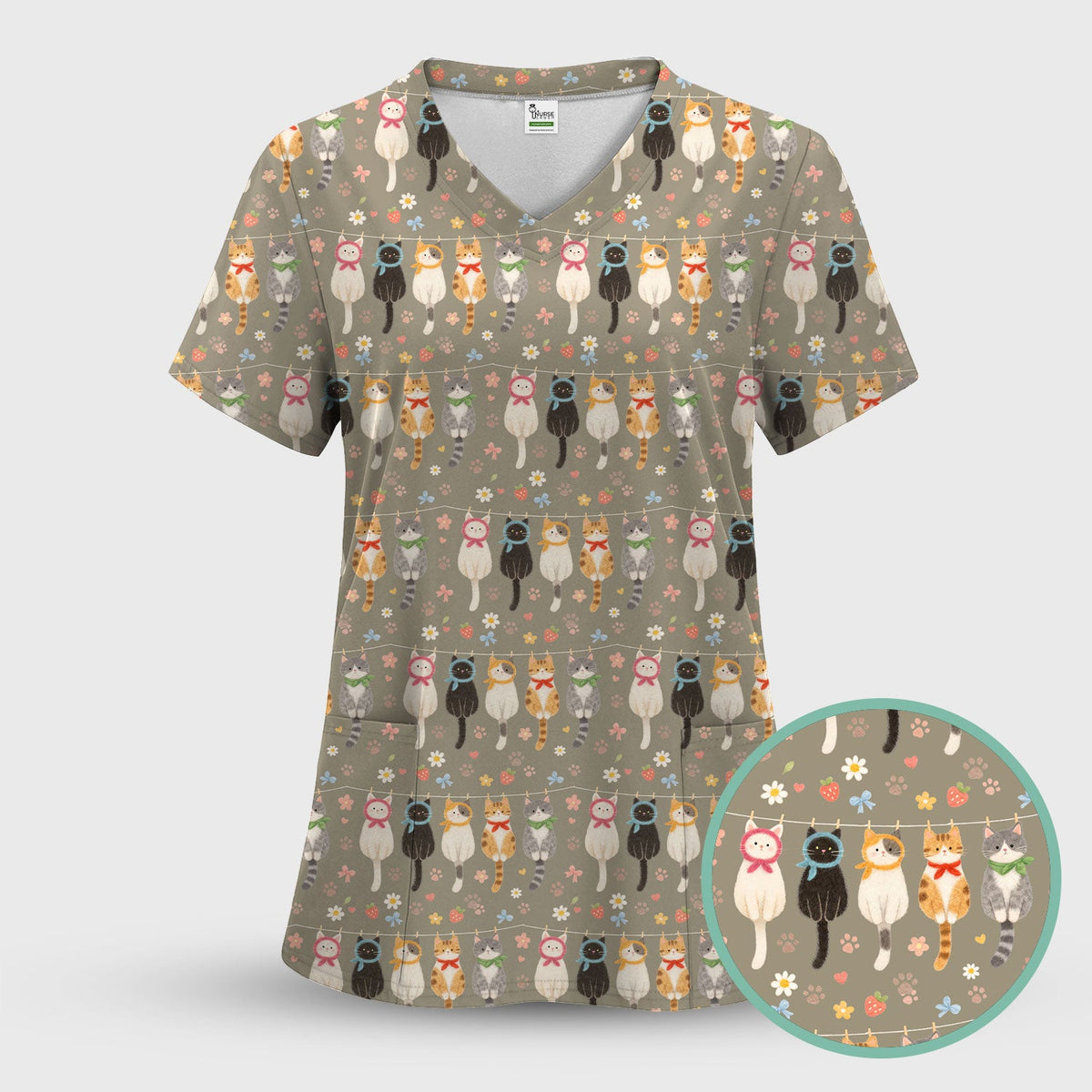 Cat Clothesline Nurse Scrub Top