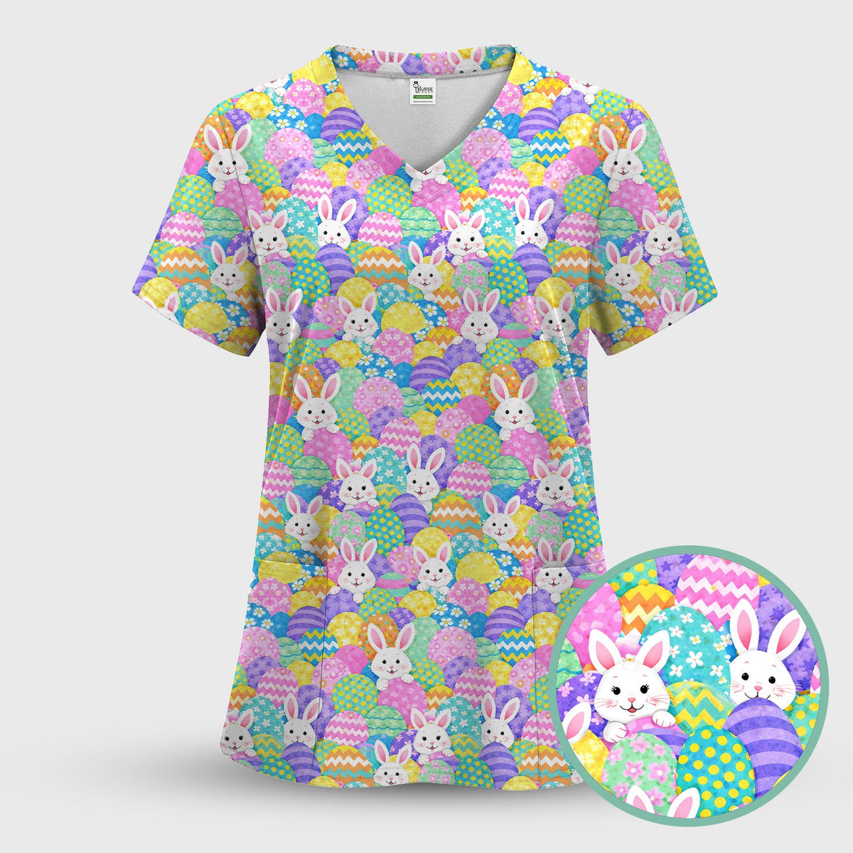 Bunny Colorful Egg Nurse Scrub Set - Easter Gift