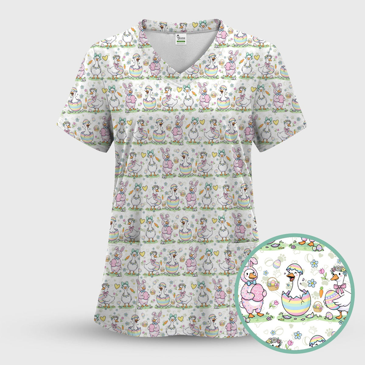 Spring Easter Goose Bunny Nurse Scrub Set