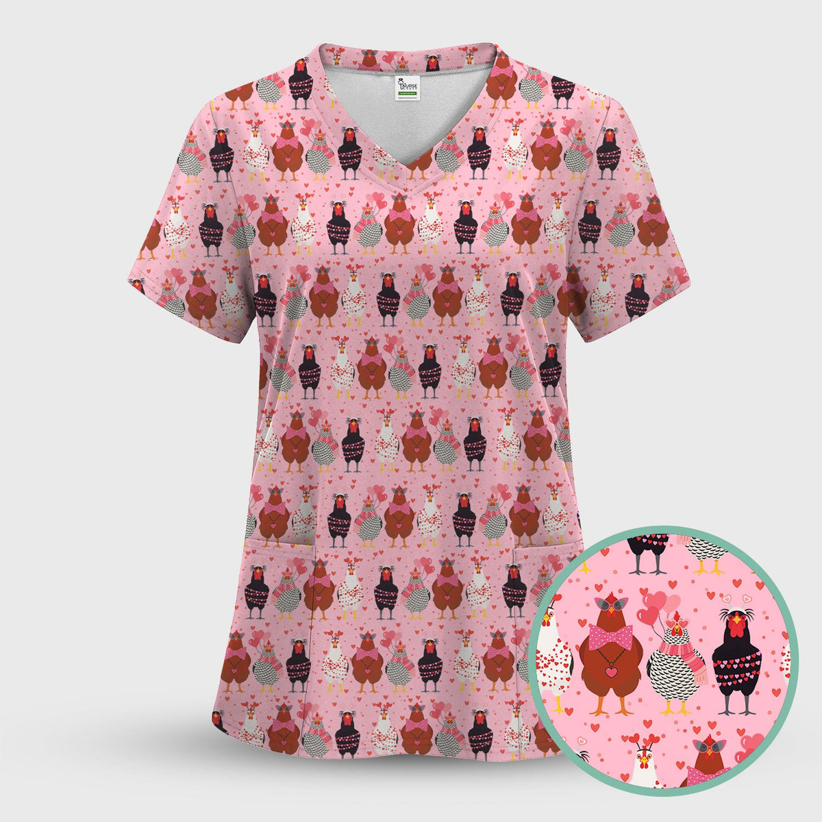Chicken Valentine Nurse Scrub Set