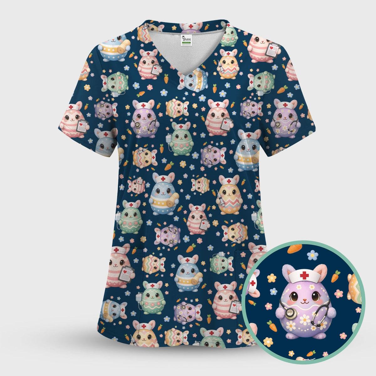 Bunny Pastel Floral Nurse Scrub Set