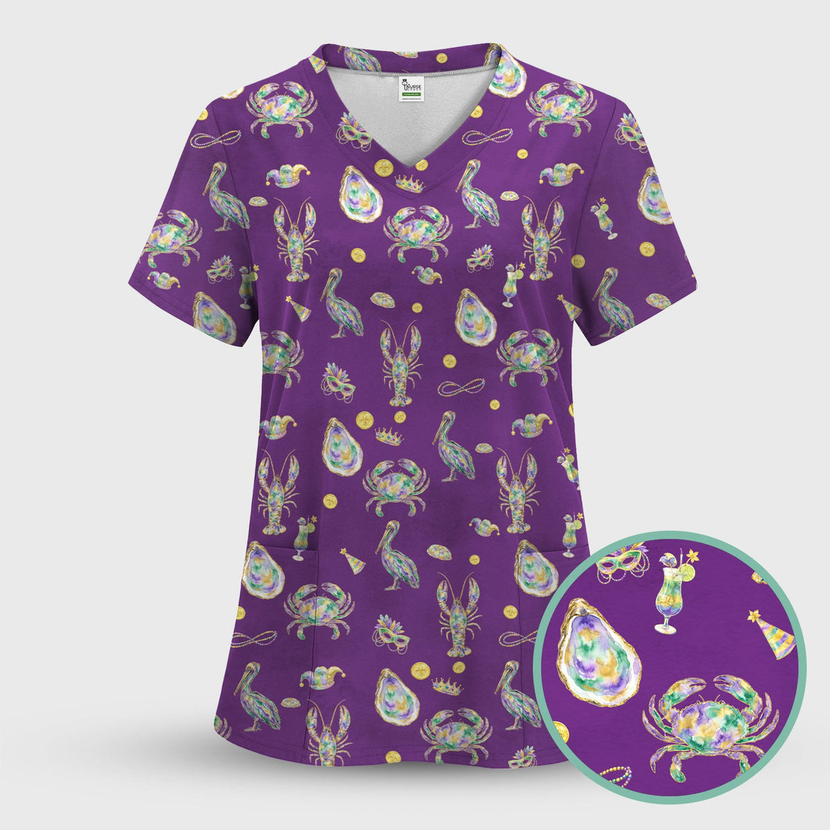 Mardi Gras Seafood Nurse Scrub Set