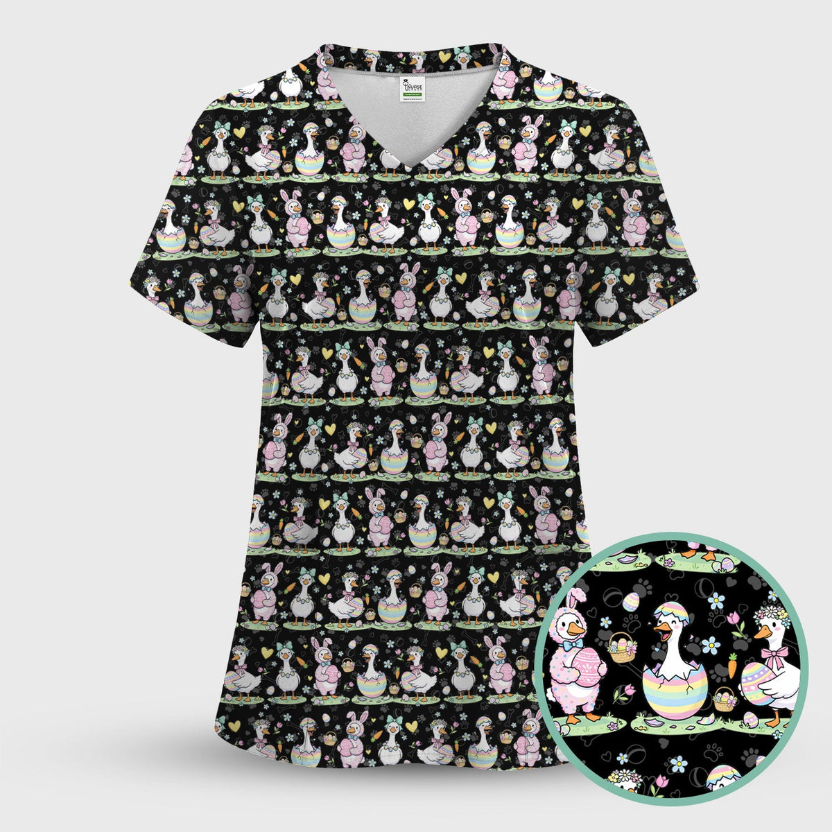 Spring Easter Goose Bunny Nurse Scrub Set