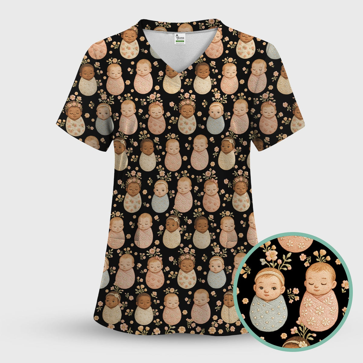 Sweet Newborn Baby Floral Nurse Scrub Top