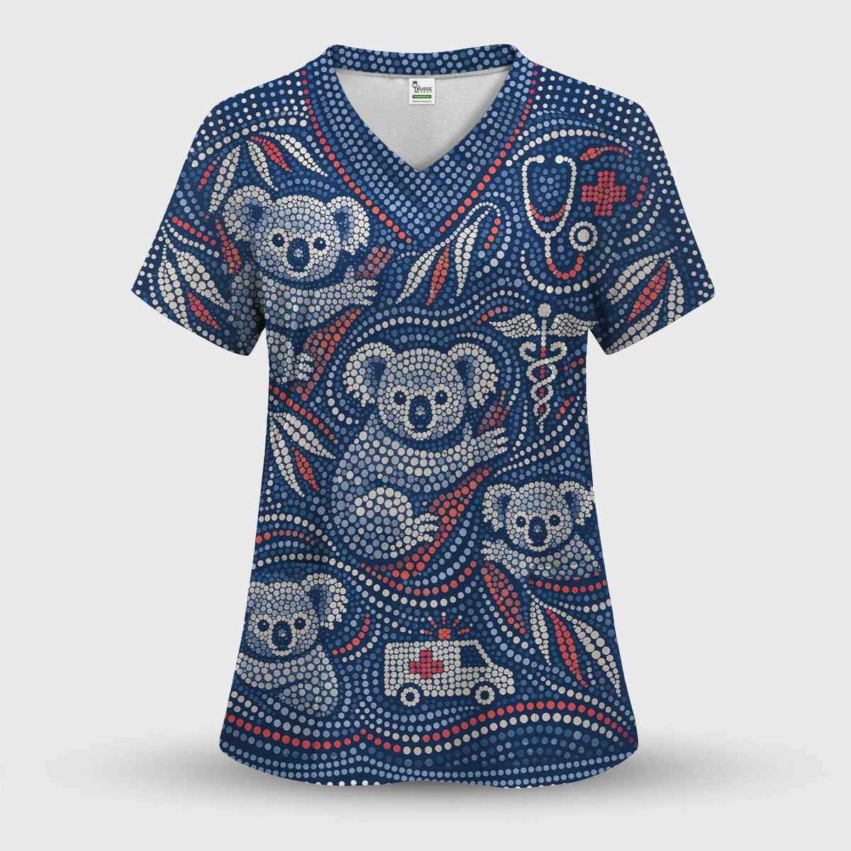 Koala Dot Art Nurse Scrub Top