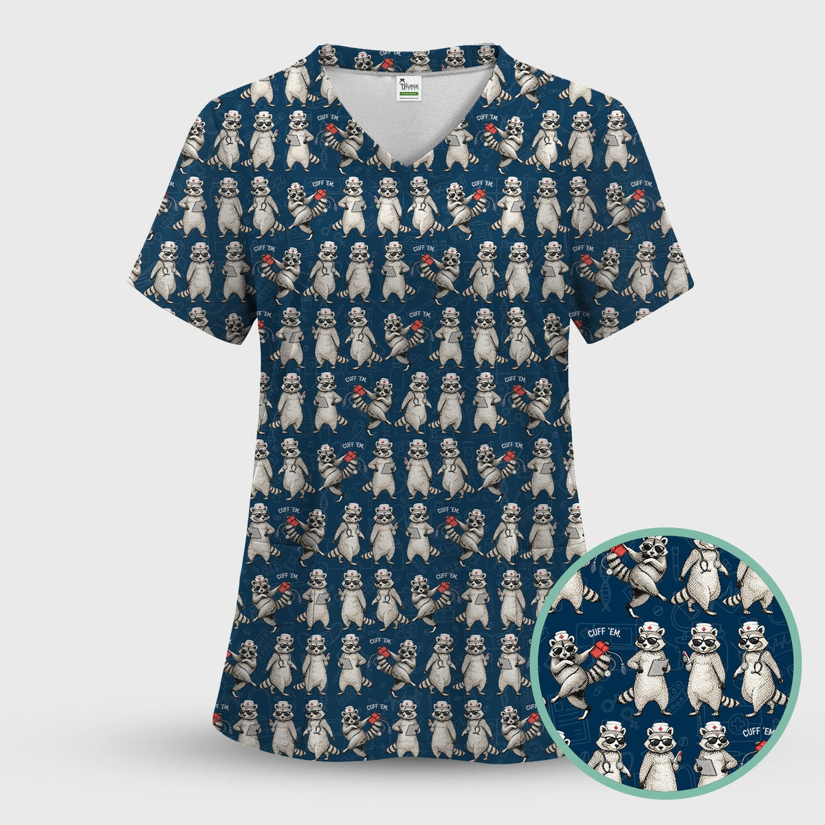 Raccoon Pattern Nurse Scrub Set