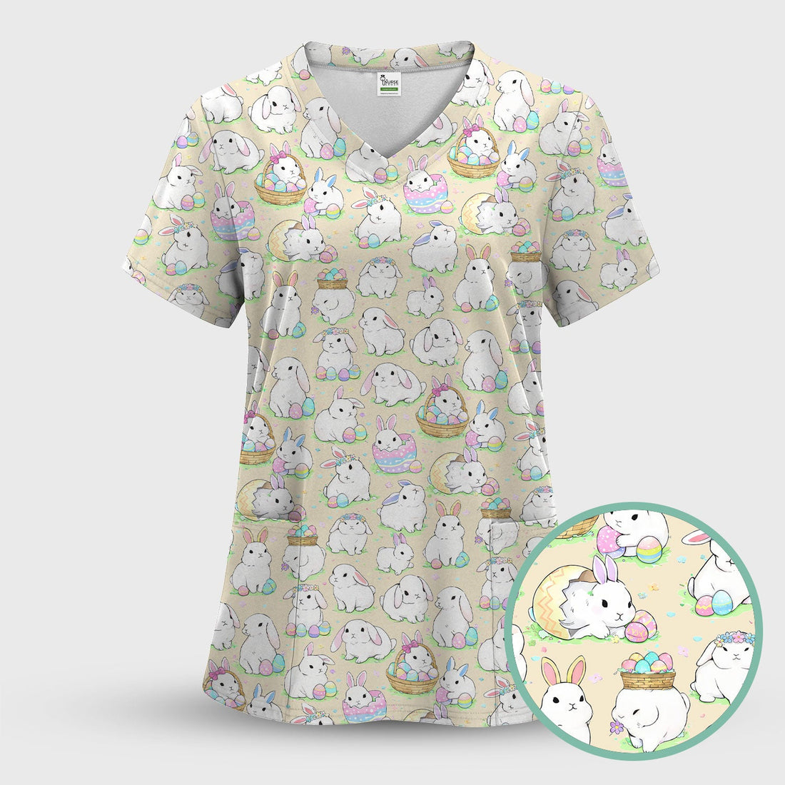 Bunny Egg Nurse Scrub Top - Easter Gift