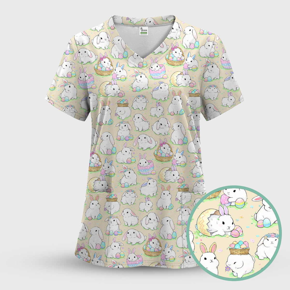 Bunny Egg Nurse Scrub Top - Easter Gift