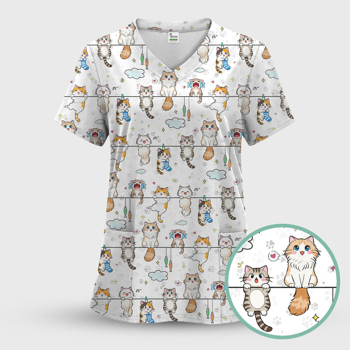 Cats With Cute Expressions Nurse Scrub Top