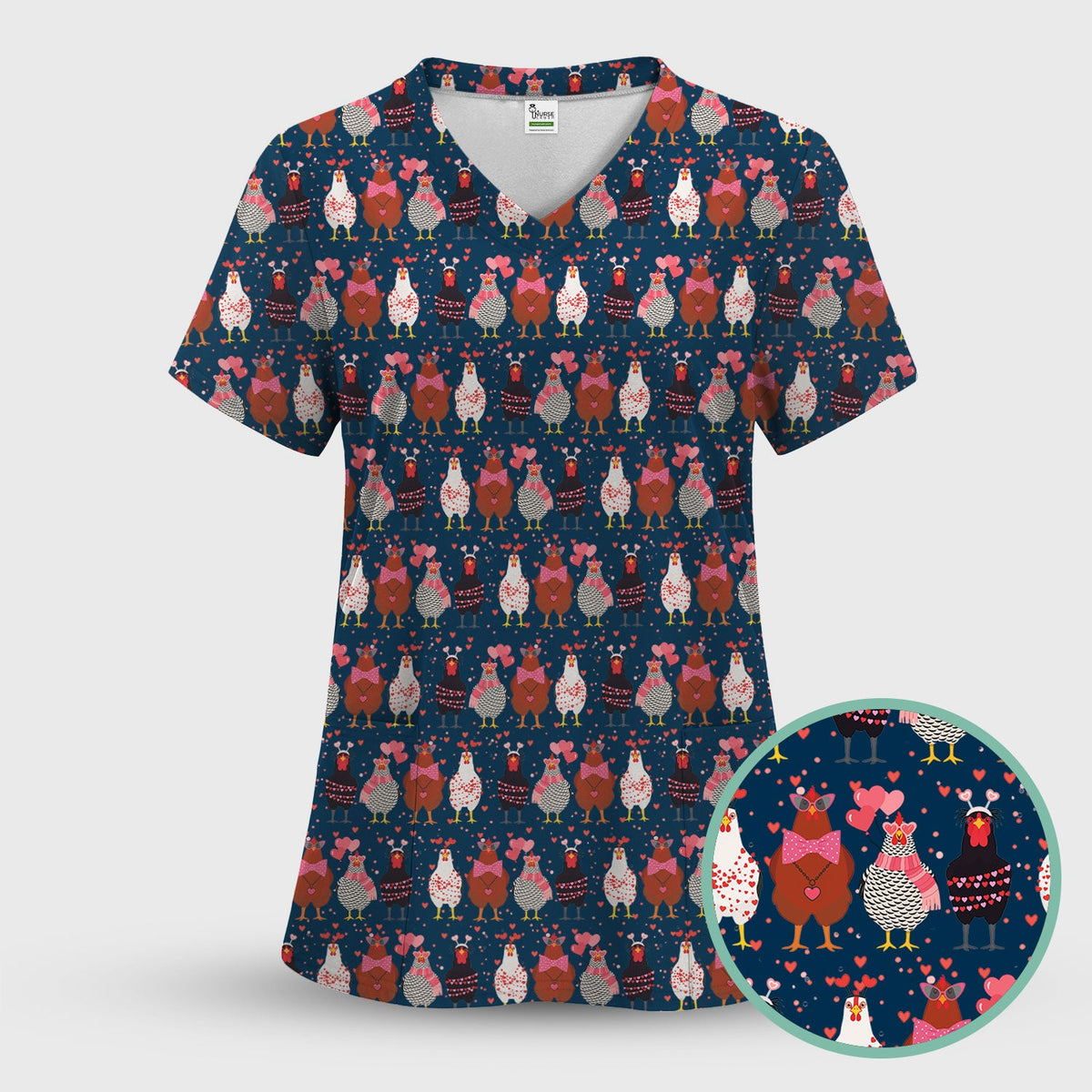 Chicken Valentine Nurse Scrub Set
