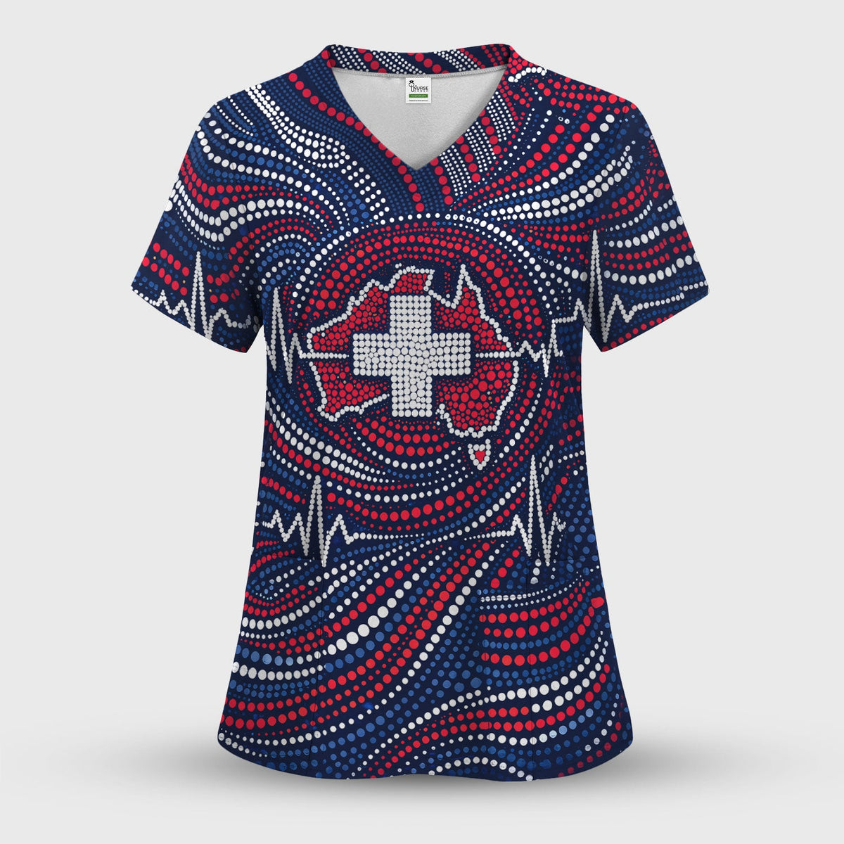 Dot Art Cross Heartbeat Nurse Scrub Set