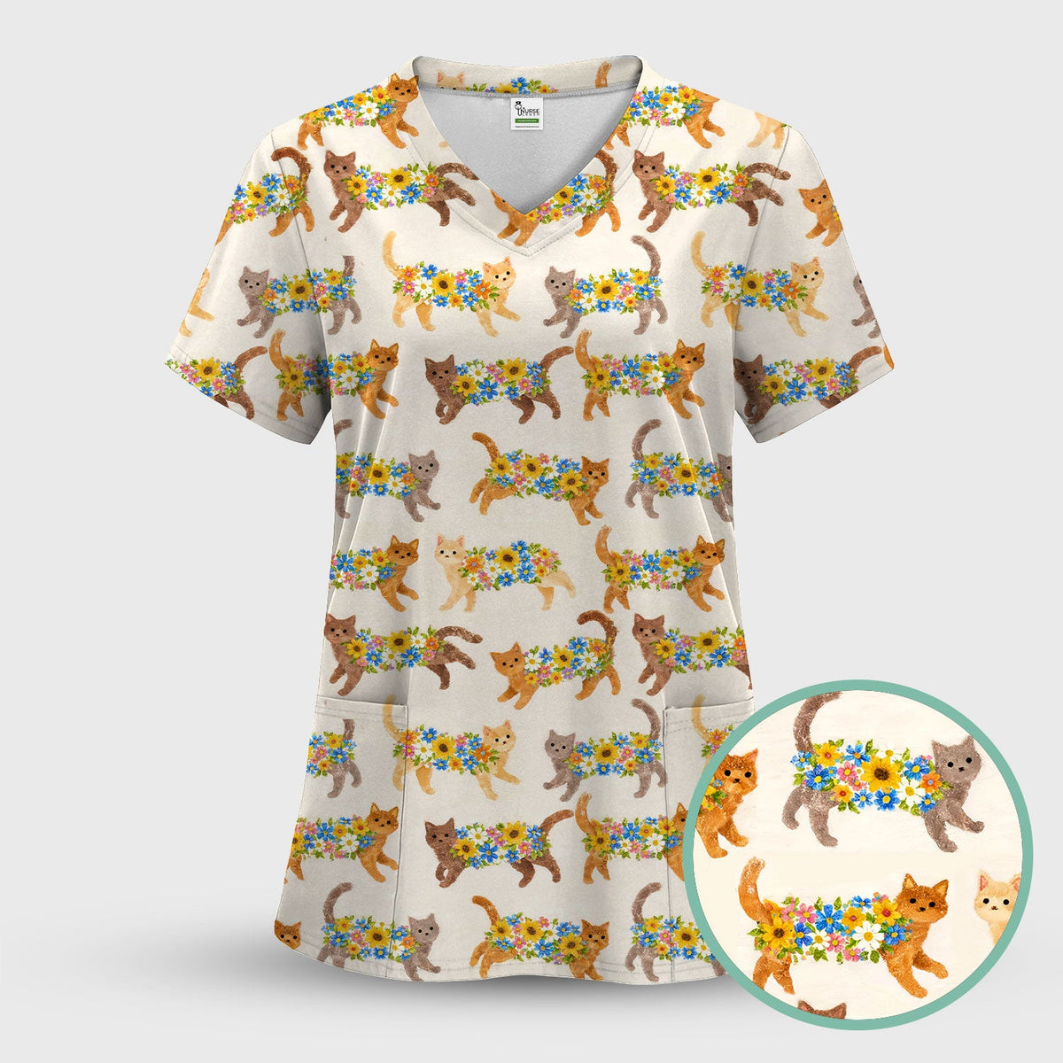 Flower Filled Cat Nurse Scrub Set