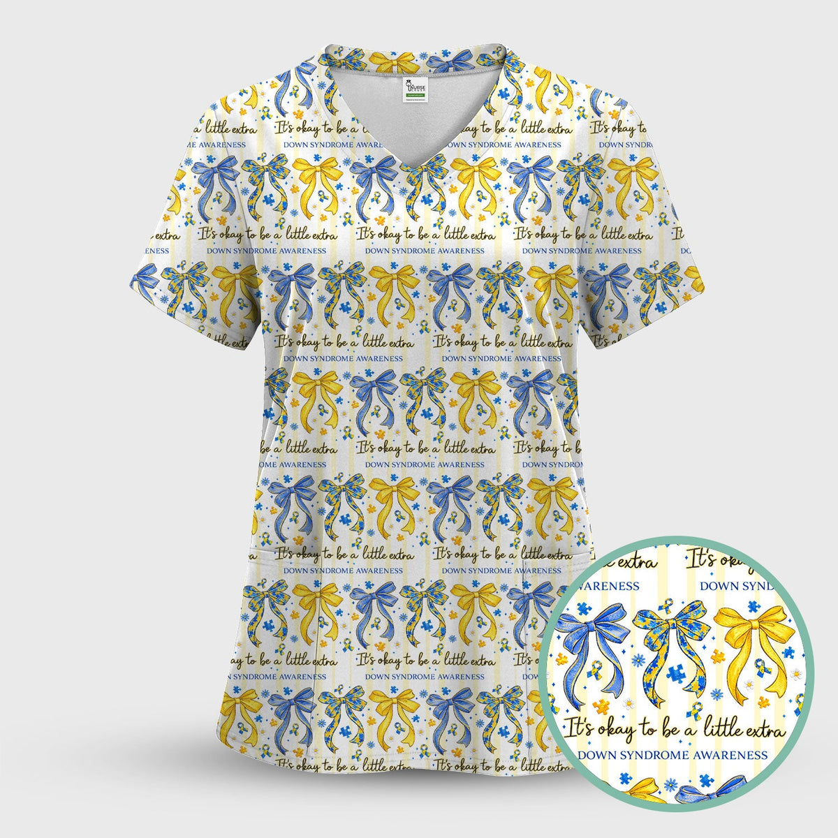 Down Syndrome Awareness Ribbon Nurse Scrub Set